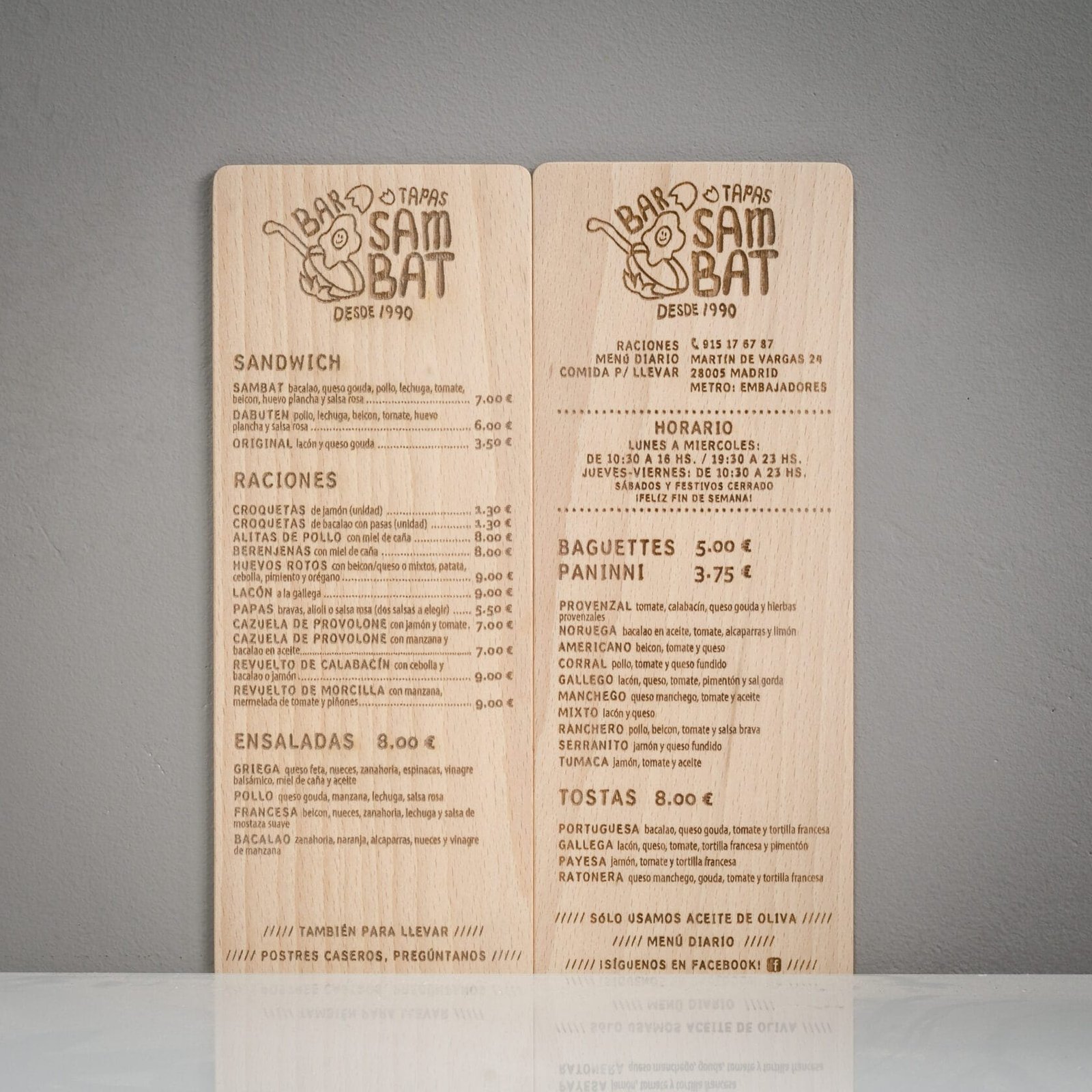 Cartas Bar Sambat, trabajo de IDEÁTICA