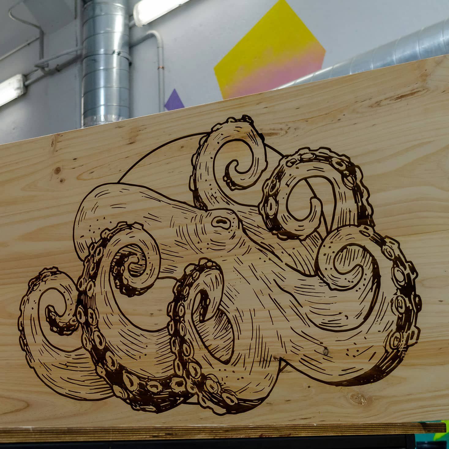 Rótulo de madera grabada a láser, IDEÁTICA Madrid